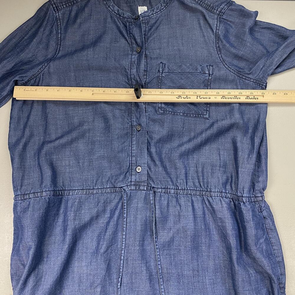 Gap Shirt Dress Womens XL Blue Chambray Tencel Cinched Waist Pockets Long Sleeve - Picture 9 of 16